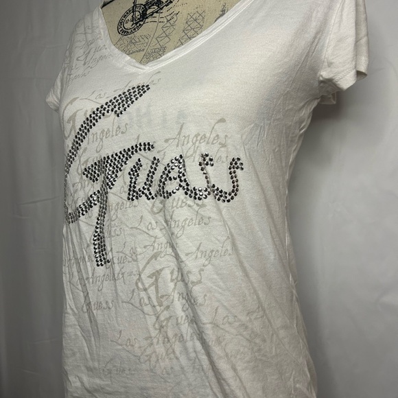 Guess White Rhinestone Logo Tee - Picture 2 of 5